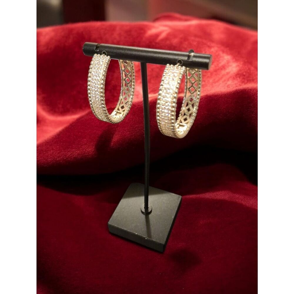 18K GP Beautiful Cubic Zirconia Hoop Earrngs New In Box
